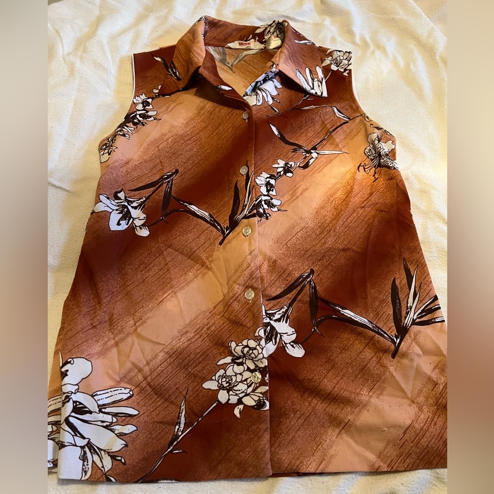 VINTAGE Button Down Sleeveless Earthy Browns